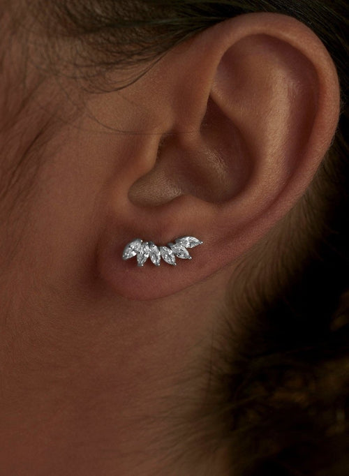 Silver climbing earrings with six small marquise-cut zircons
