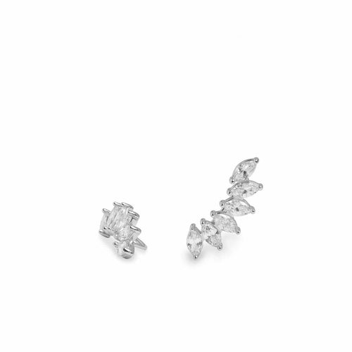 Silver climbing earrings with six marquise-cut zircons, oval model