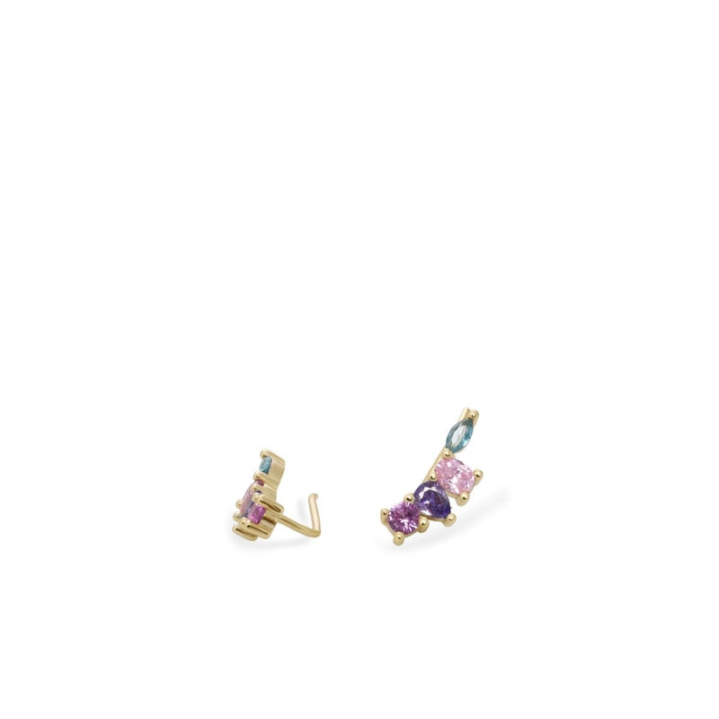 Boucles d'oreilles d'escalade argentées design multicolore lilas vert violet et rose