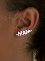 Smooth silver leaf design climbing earrings