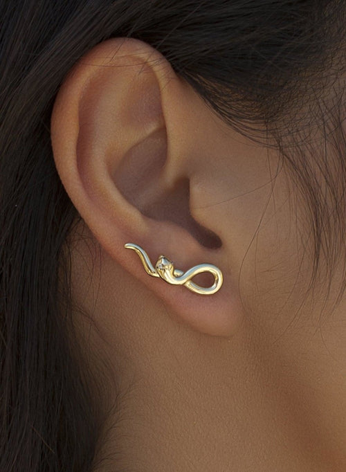 Gold plated snake motif climbing earrings