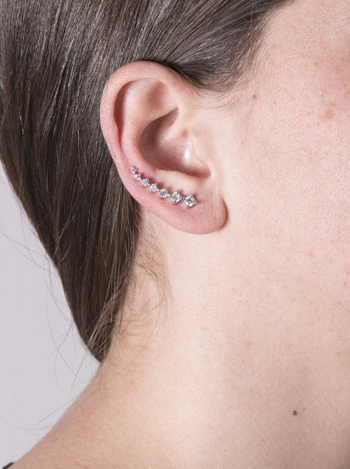 Women's silver climbing earrings with zircons design