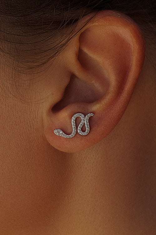 Zig zag snake silhouette silver climbing earrings