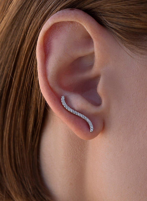 Silver climbing earrings with curved design