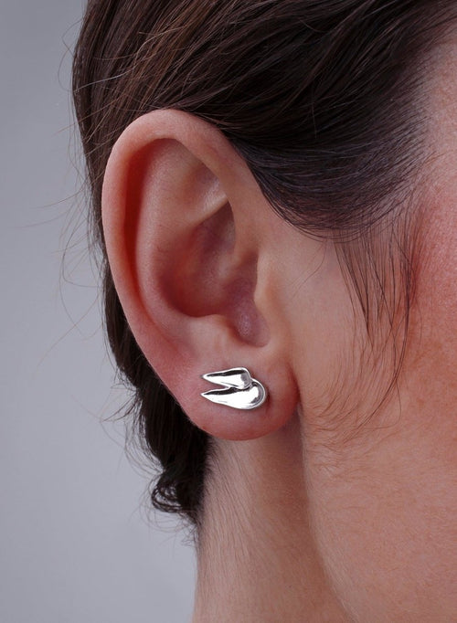 Silver climbing earrings with brushstroke design